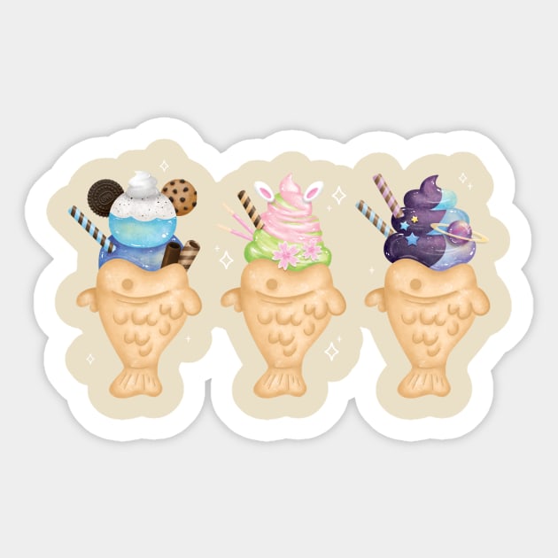 Delicious Kawaii Taiyaki Ice Cream Sticker by Maggieful Designs